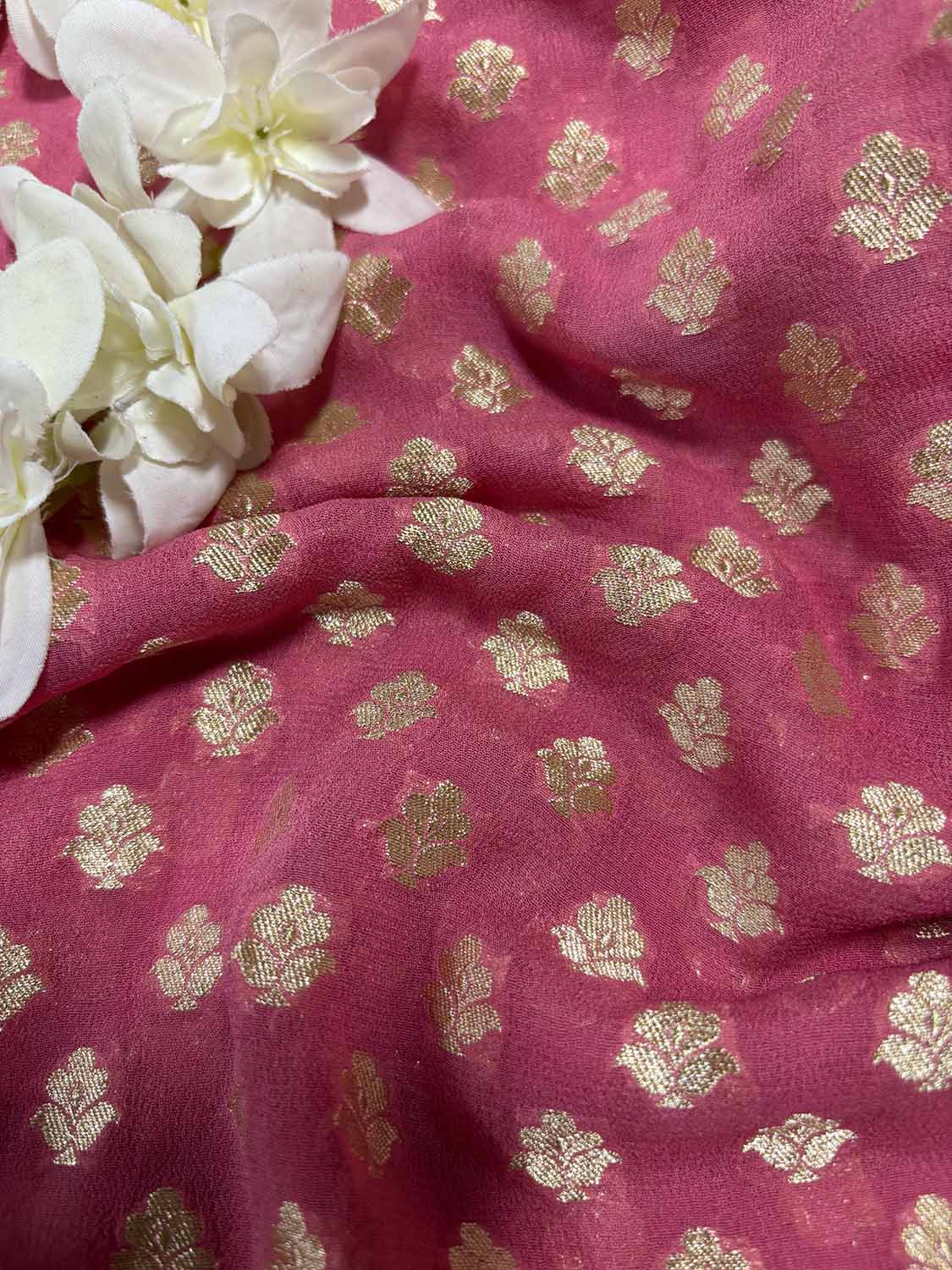 Pretty in Pink: Banarasi Pure Georgette Fabric (1 Mtr) - Luxurion World