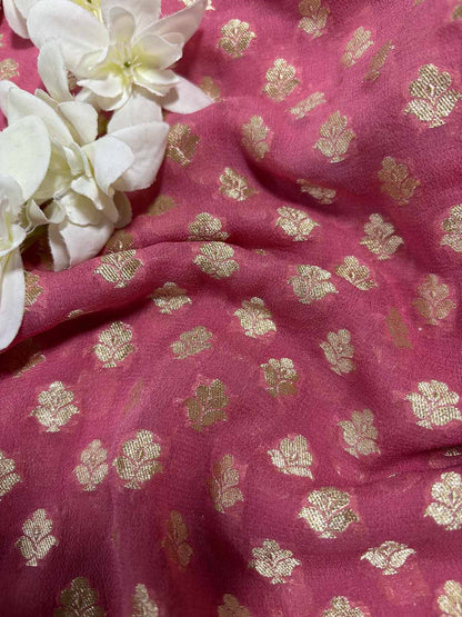 Pretty in Pink: Banarasi Pure Georgette Fabric (1 Mtr) - Luxurion World