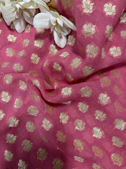 Pretty in Pink: Banarasi Pure Georgette Fabric (1 Mtr) - Luxurion World