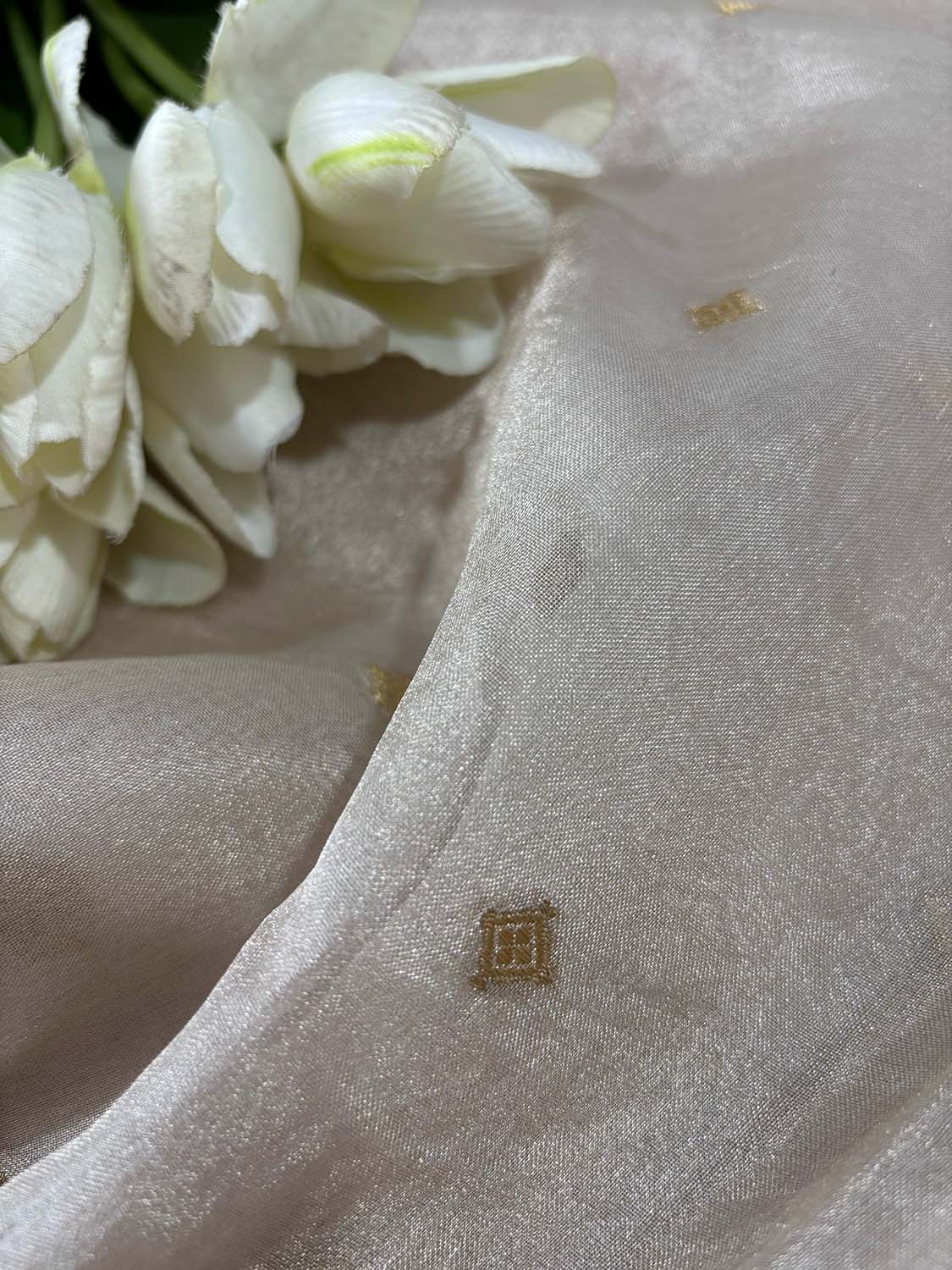 Dyeable Banarasi Pure Tissue Silk Booti Design Fabric ( 1 Mtr ) - Luxurion World