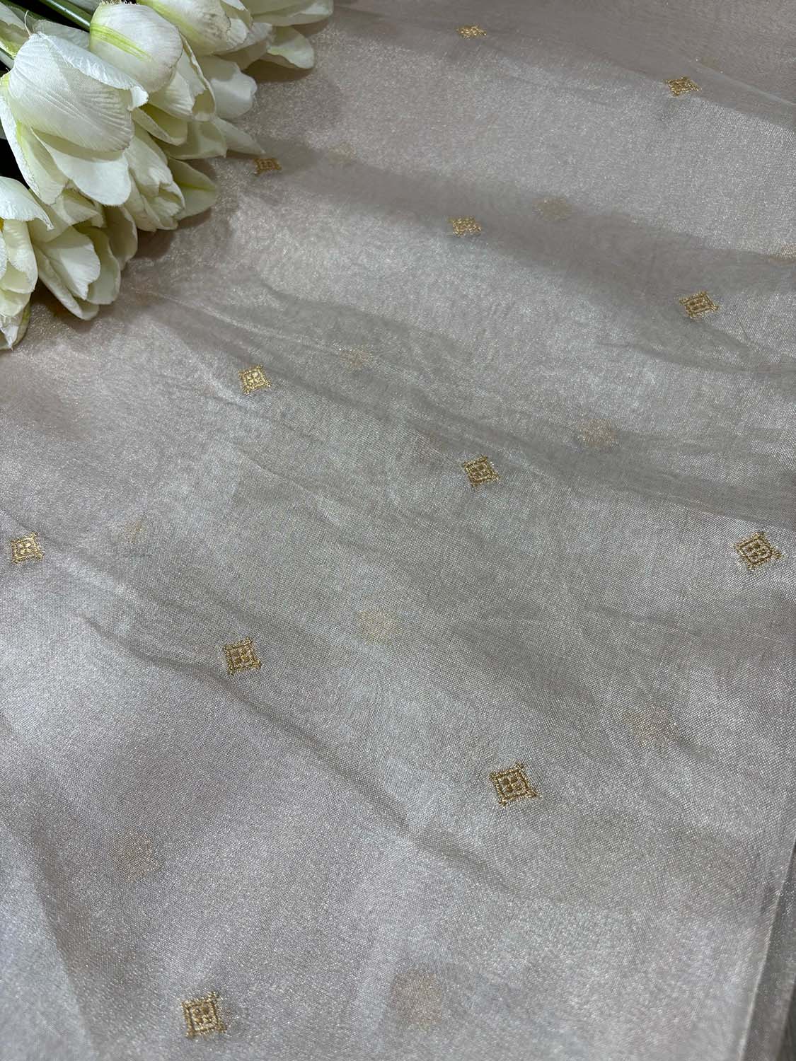 Dyeable Banarasi Pure Tissue Silk Booti Design Fabric ( 1 Mtr ) - Luxurion World