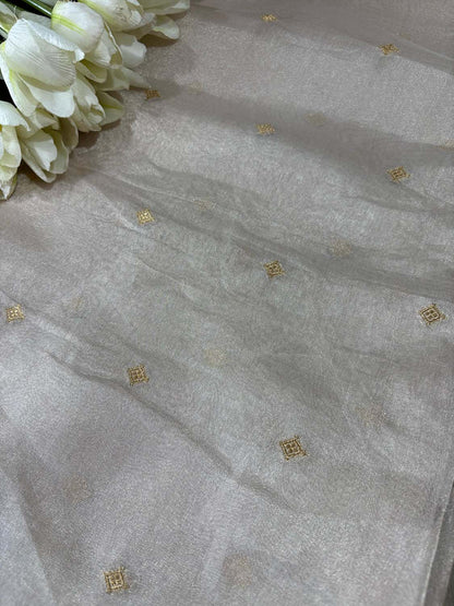 Dyeable Banarasi Pure Tissue Silk Booti Design Fabric ( 1 Mtr ) - Luxurion World