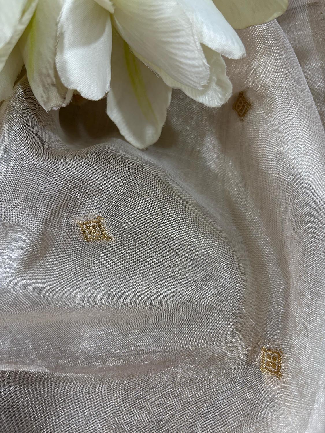 Dyeable Banarasi Pure Tissue Silk Booti Design Fabric ( 1 Mtr ) - Luxurion World