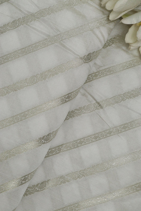 Dyeable Banarasi Handloom Pure Silk Stripe Design Fabric ( 1 Mtr ) - Luxurion World