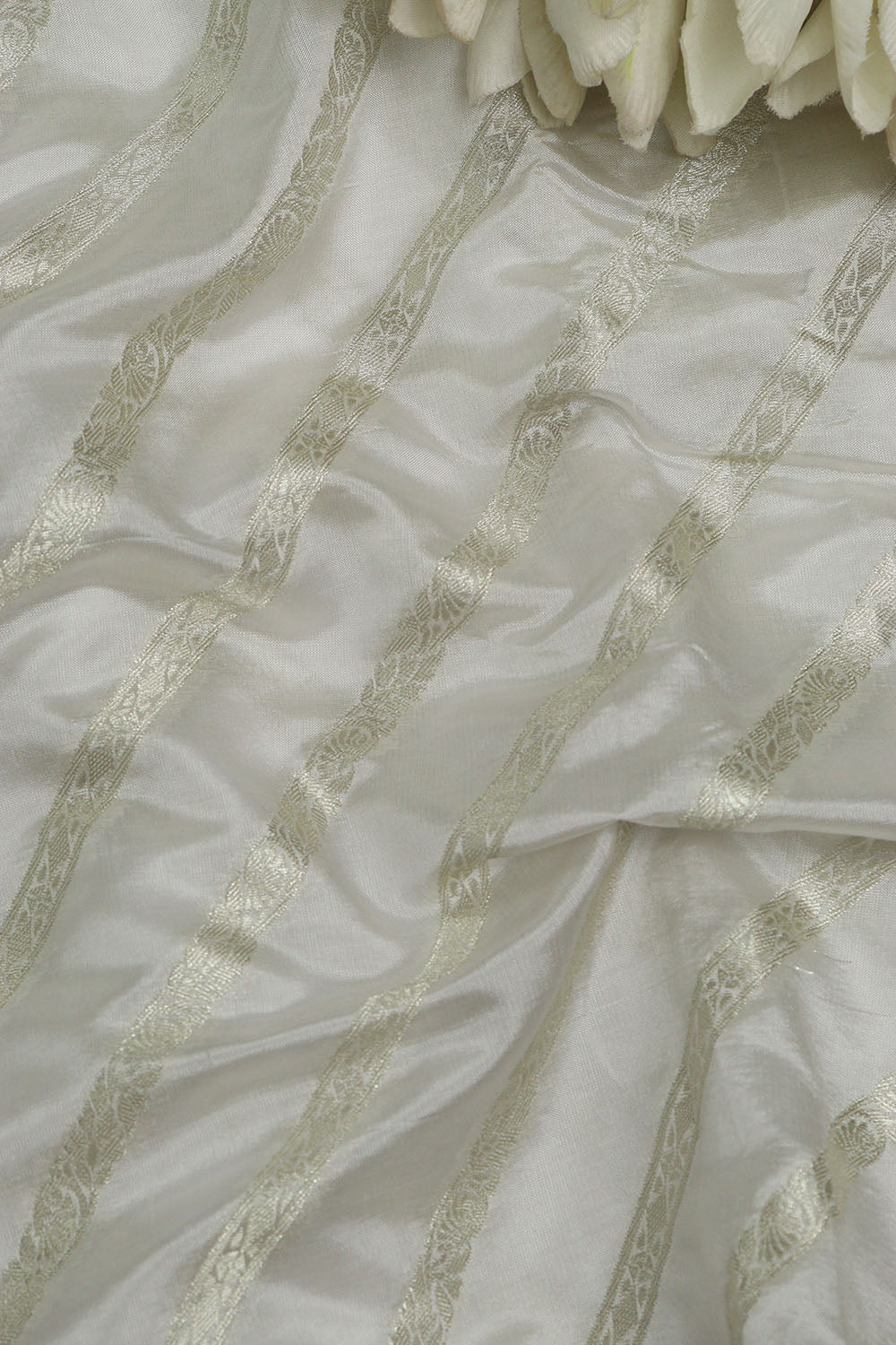 Dyeable Banarasi Handloom Pure Silk Stripe Design Fabric ( 1 Mtr ) - Luxurion World