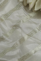 Dyeable Banarasi Handloom Pure Silk Stripe Design Fabric ( 1 Mtr ) - Luxurion World