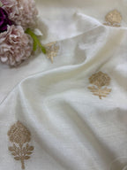 Dyeable Banarasi Handloom Chiniya Silk Flower Design Fabric ( 1 Mtr ) - Luxurion World