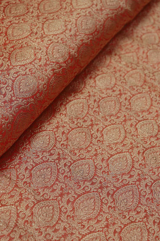 Exquisite Red Banarasi Brocade Silk Fabric for Elegant Attire ( 1 Mtr )