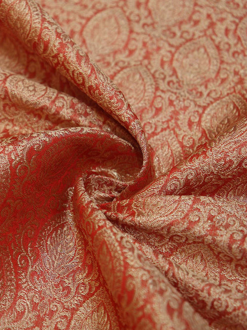 Exquisite Red Banarasi Brocade Silk Fabric for Elegant Attire ( 1 Mtr ) - Luxurion World