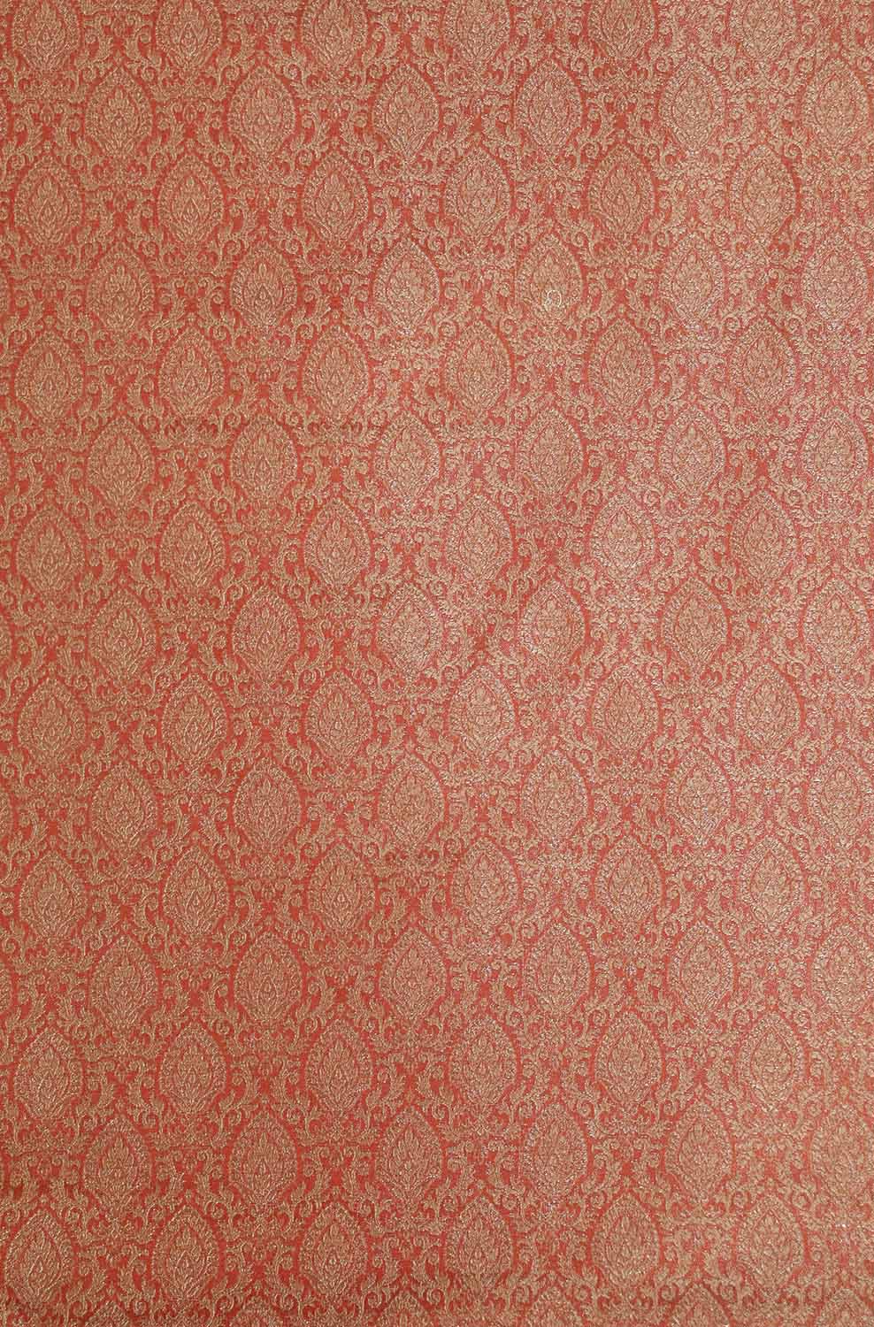 Reddish Orange Banarasi Brocade Silk Fabric ( 1 Mtr ) - Luxurion World