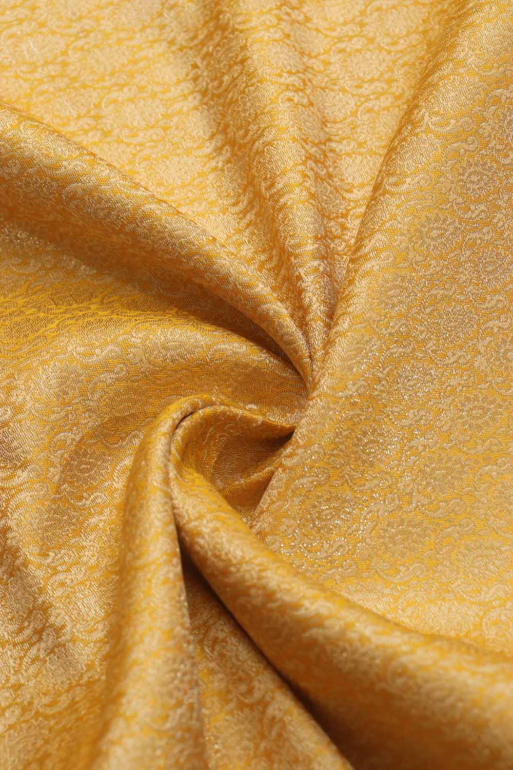 Golden Banarasi Brocade Silk Fabric ( 1 Mtr ) - Luxurion World
