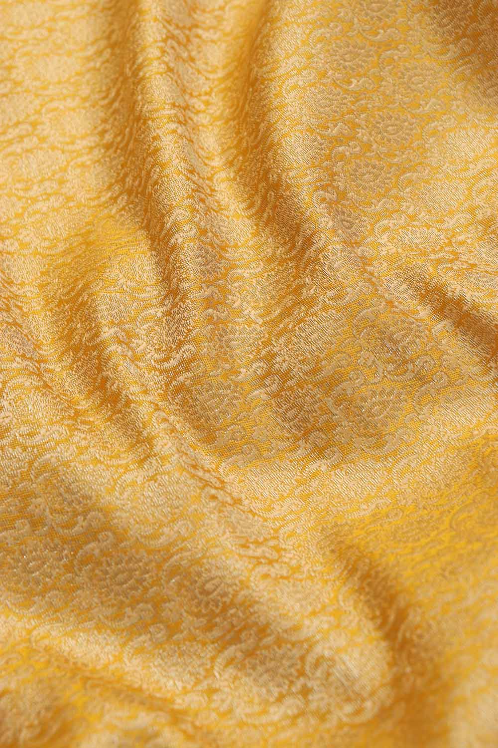Golden Banarasi Brocade Silk Fabric ( 1 Mtr ) - Luxurion World