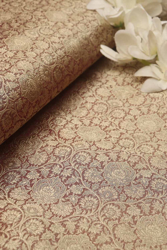 Maroon Banarasi Brocade Silk Fabric ( 1 Mtr ) - Luxurion World