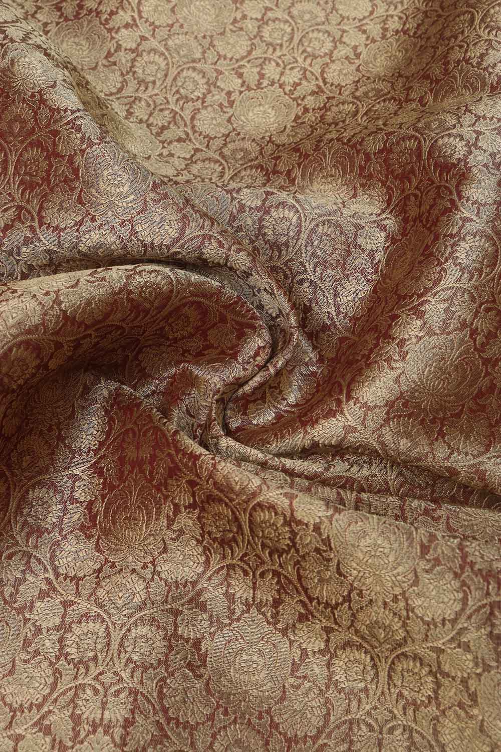 Maroon Banarasi Brocade Silk Fabric ( 1 Mtr ) - Luxurion World