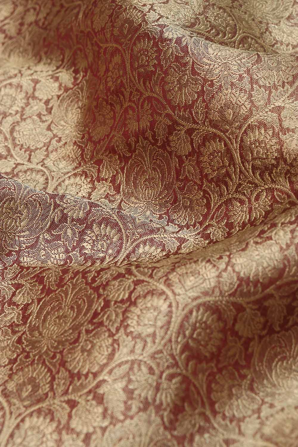 Maroon Banarasi Brocade Silk Fabric ( 1 Mtr ) - Luxurion World