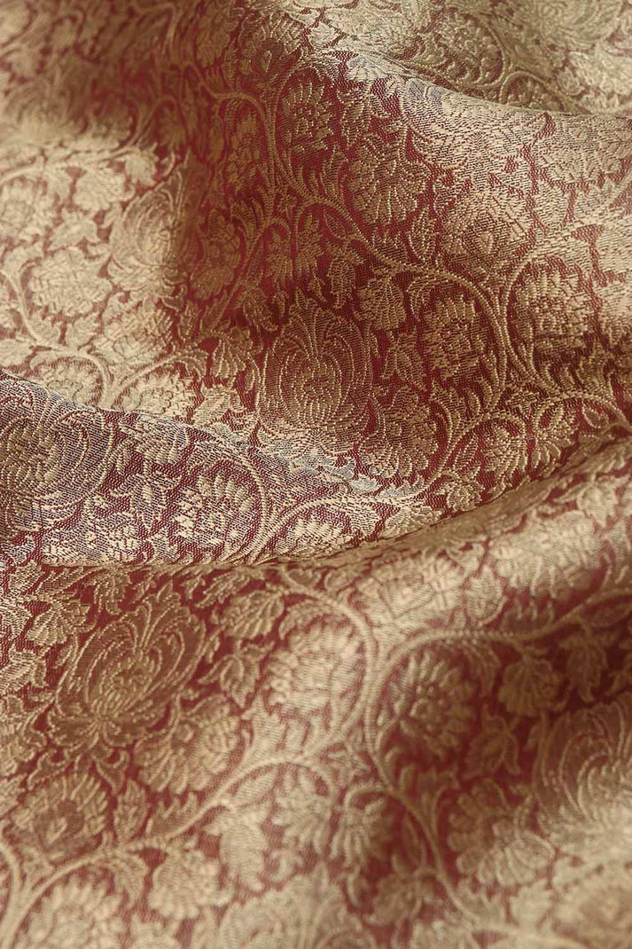 Maroon - Brocade Silk Banarasi Fabric 15