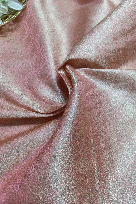 Stunning Pink Banarasi Brocade Silk Fabric - 1 Mtr - Luxurion World