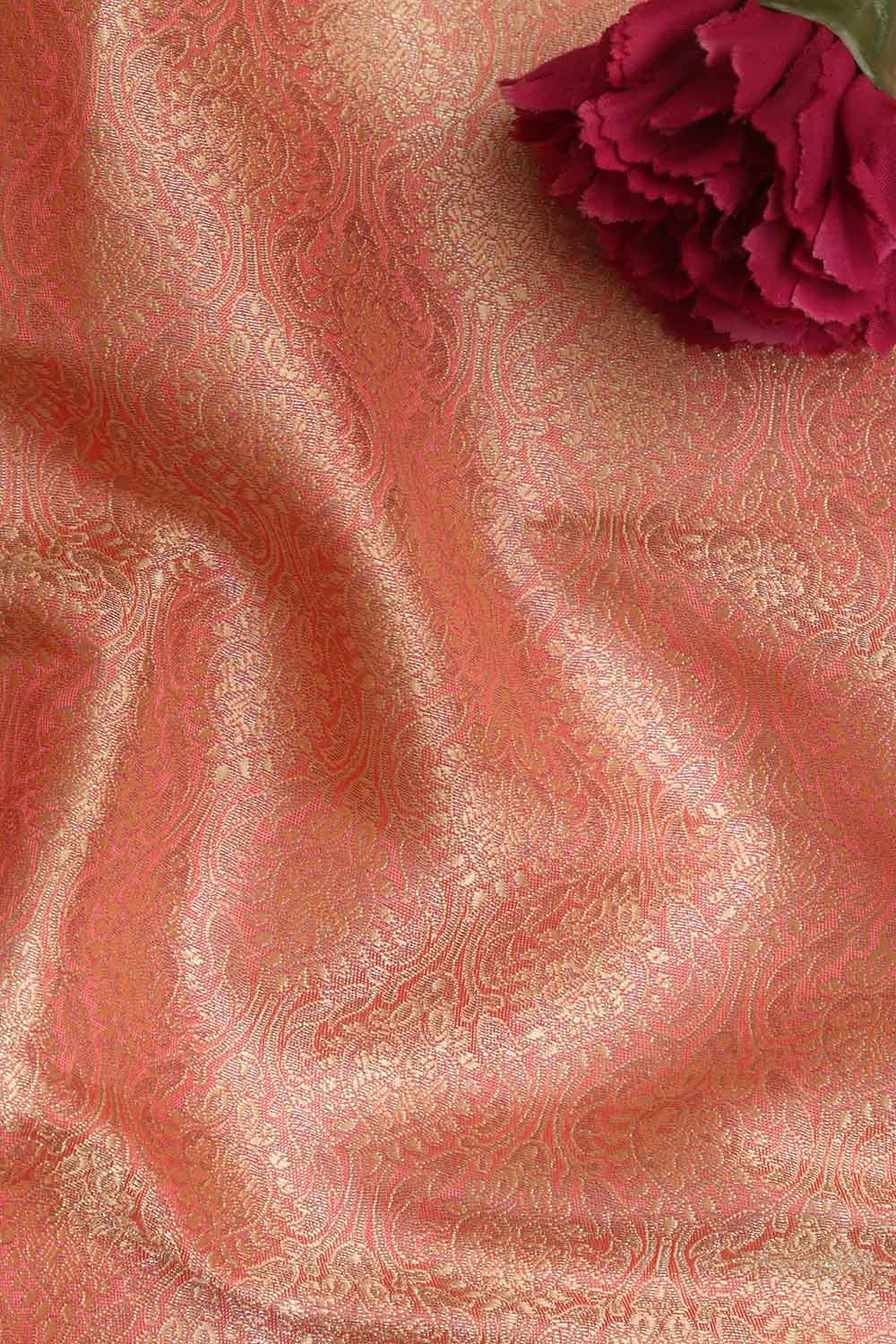 Stunning Pink Banarasi Brocade Silk Fabric - 1 Mtr - Luxurion World