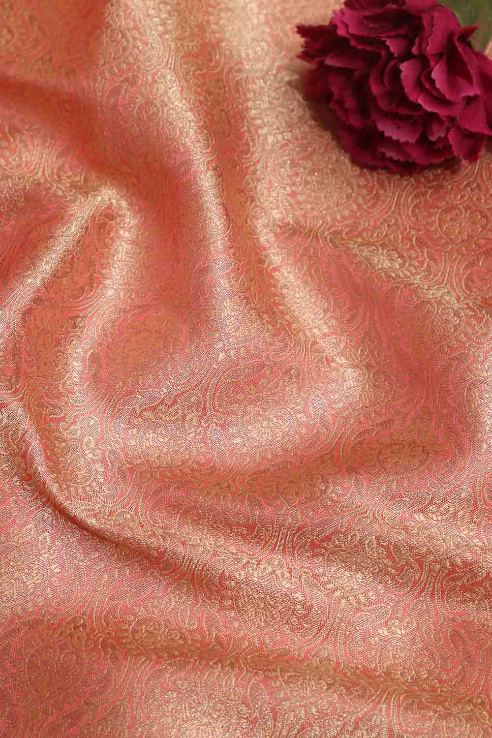 Stunning Pink Banarasi Brocade Silk Fabric - 1 Mtr - Luxurion World