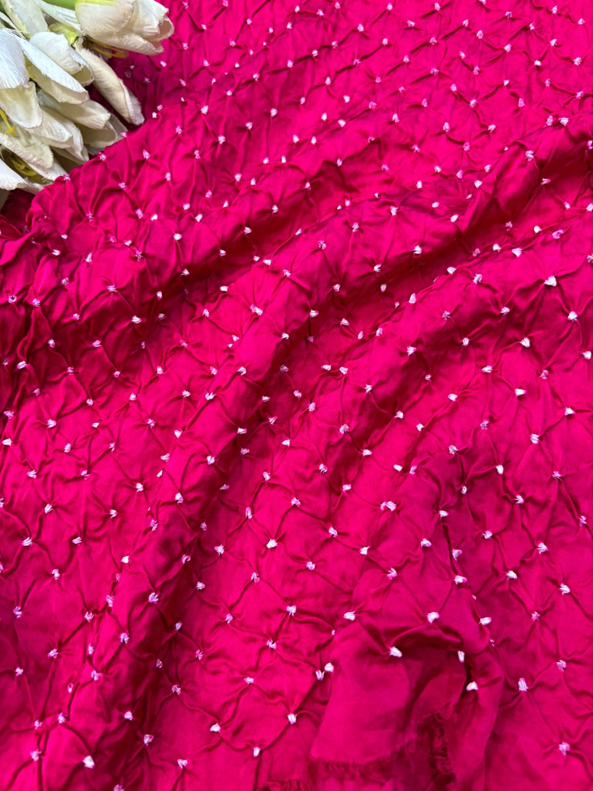 Pretty in Pink: Bandhani Modal Silk Fabric ( 2.5 Mtr ) - Luxurion World