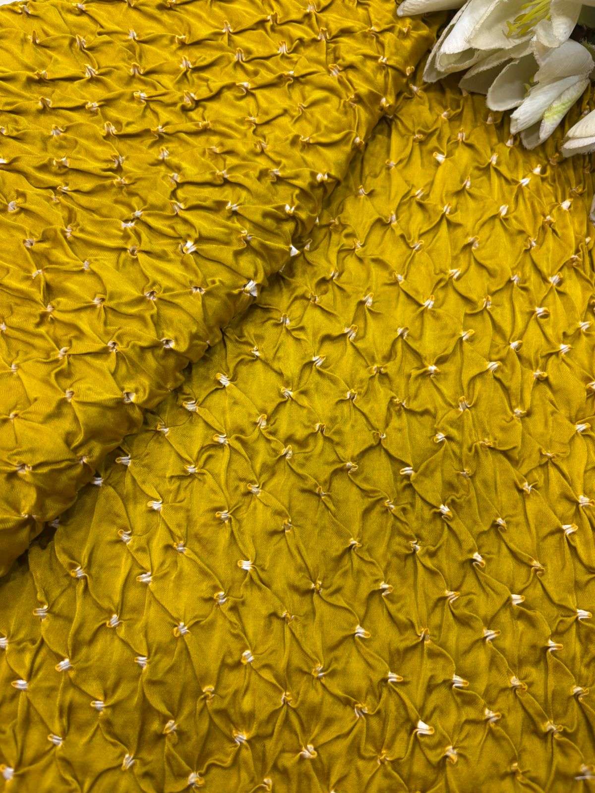 Yellow Bandhani Modal Silk Fabric - ( 2.5 Mtr ) - Luxurion World