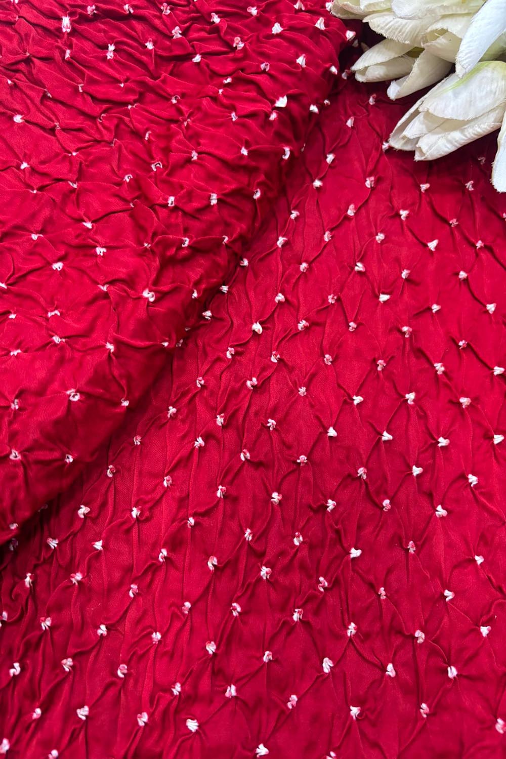 Vibrant Red Bandhani Silk Fabric - ( 2.5 Mtr ) - Luxurion World