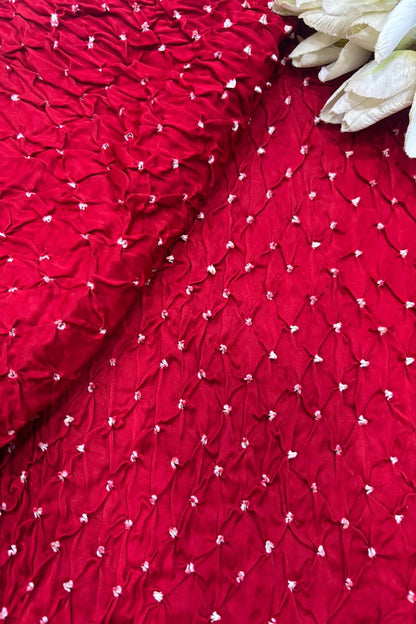 Vibrant Red Bandhani Silk Fabric - ( 2.5 Mtr ) - Luxurion World