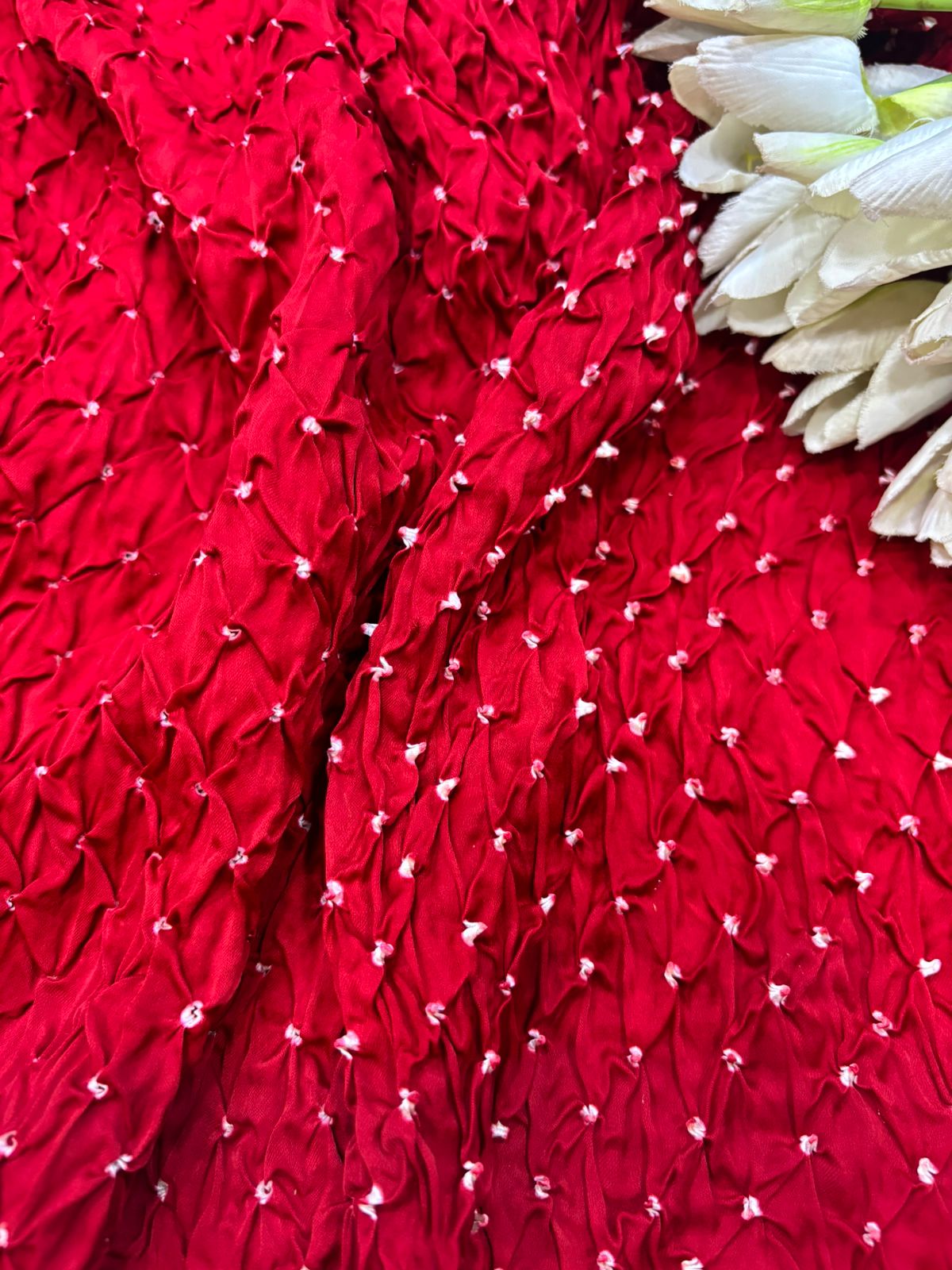 Vibrant Red Bandhani Silk Fabric - ( 2.5 Mtr ) - Luxurion World