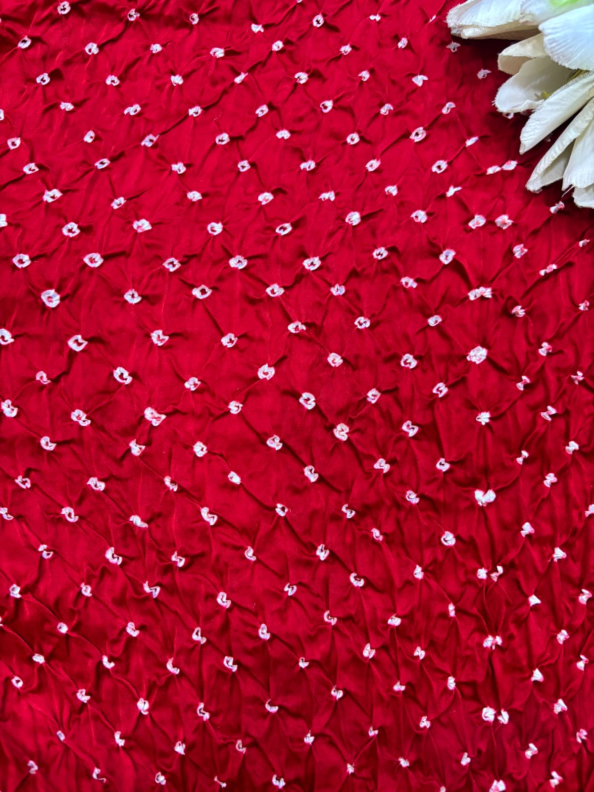 Vibrant Red Bandhani Silk Fabric - ( 2.5 Mtr ) - Luxurion World