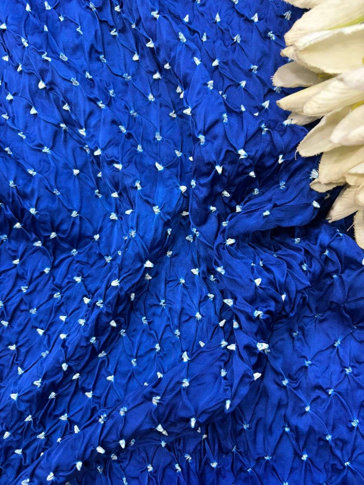 Blue Bandhani Modal Silk Fabric - Luxurious and Elegant ( 2.5 Mtr ) - Luxurion World