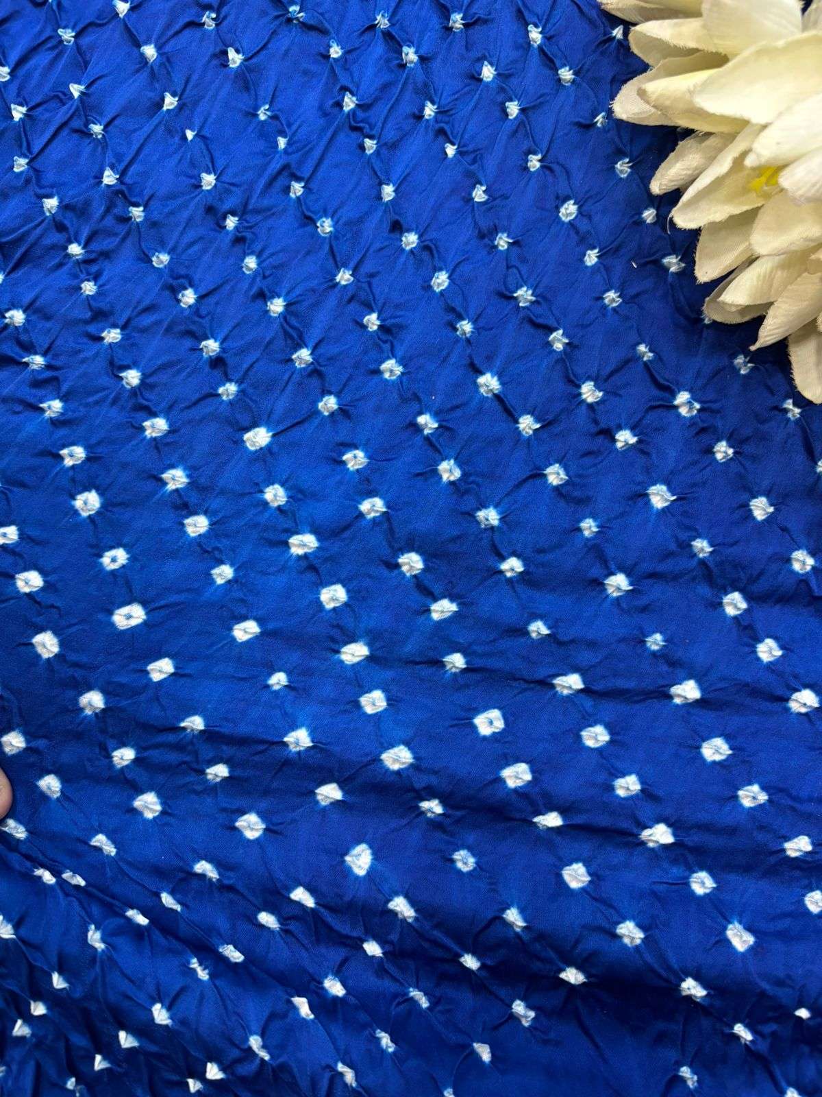Blue Bandhani Modal Silk Fabric - Luxurious and Elegant ( 2.5 Mtr ) - Luxurion World
