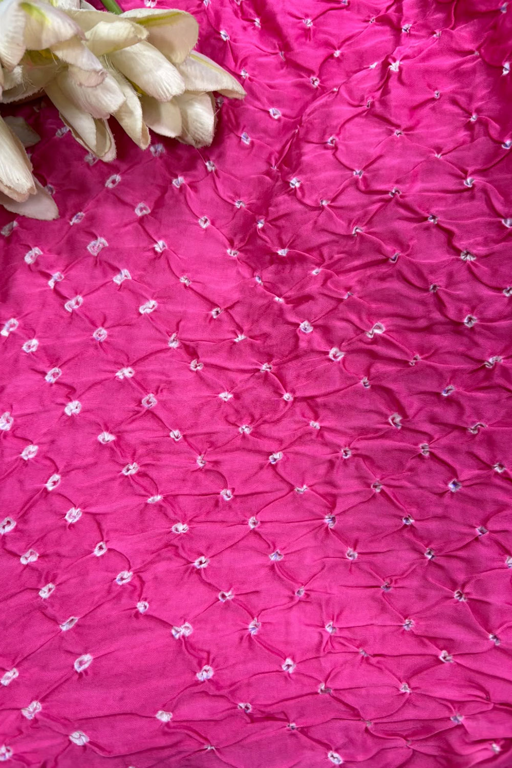 Pink Bandhani Modal Silk Fabric Handcrafted Festive ( 2.5 Mtr )