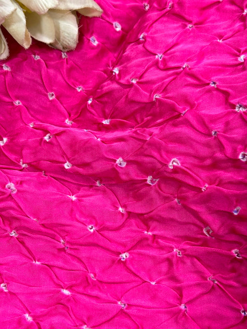 Pink Bandhani Modal Silk Fabric Handcrafted Festive ( 2.5 Mtr )