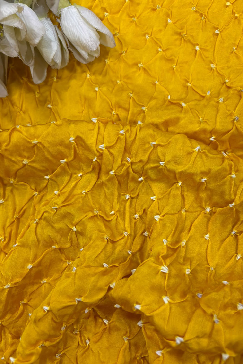 Yellow Bandhani Modal Silk Fabric Handcrafted Festive ( 2.5 Mtr )