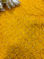 Yellow Bandhani Modal Silk Fabric Handcrafted Festive ( 2.5 Mtr )