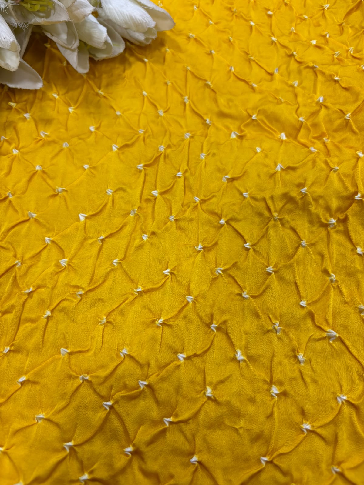Yellow Bandhani Modal Silk Fabric Handcrafted Festive ( 2.5 Mtr )