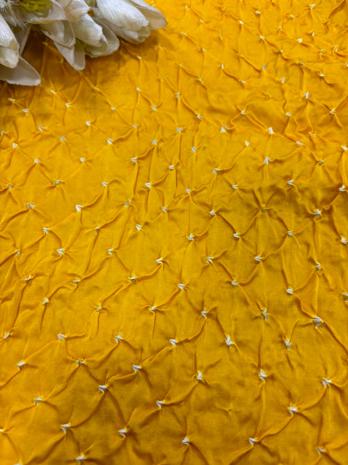 Yellow Bandhani Modal Silk Fabric Handcrafted Festive ( 2.5 Mtr )