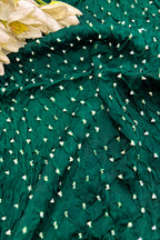 Green Bandhani Modal Silk Fabric Handcrafted Festive ( 2.5 Mtr )