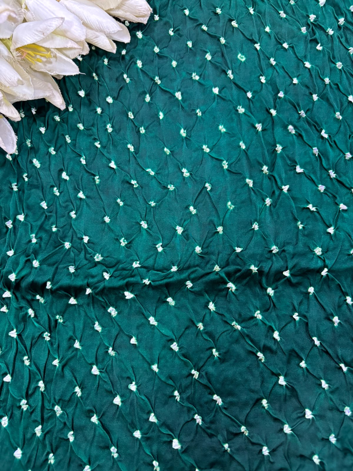 Green Bandhani Modal Silk Fabric Handcrafted Festive ( 2.5 Mtr )