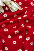 Red Bandhani Modal Silk Fabric Handcrafted Festive ( 2.5 Mtr )