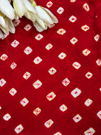 Red Bandhani Modal Silk Fabric Handcrafted Festive ( 2.5 Mtr )