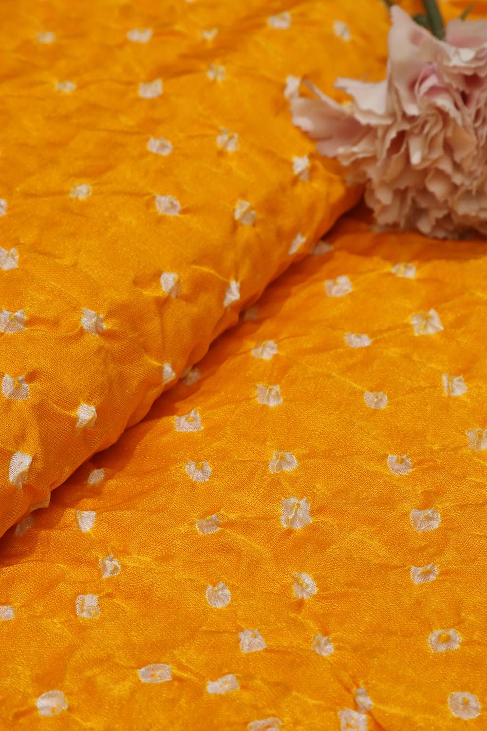 Yellow Bandhani Gajji Silk: Vibrant and Luxurious Fabric ( 1 Mtr ) - Luxurion World
