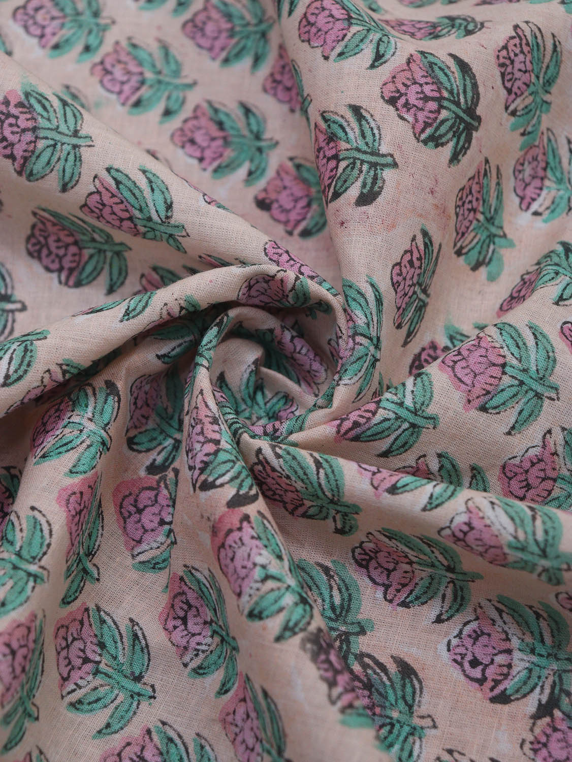 Soft Pastel Block Print Cotton Fabric - 1 Meter Length - Luxurion World