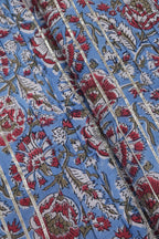 Stunning Blue Block Printed Cotton Fabric with Gota Work - 1 Mtr - Luxurion World