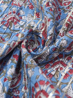 Stunning Blue Block Printed Cotton Fabric with Gota Work - 1 Mtr - Luxurion World