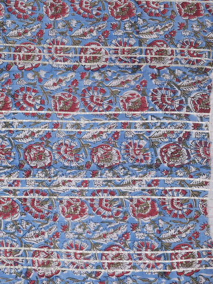 Stunning Blue Block Printed Cotton Fabric with Gota Work - 1 Mtr - Luxurion World