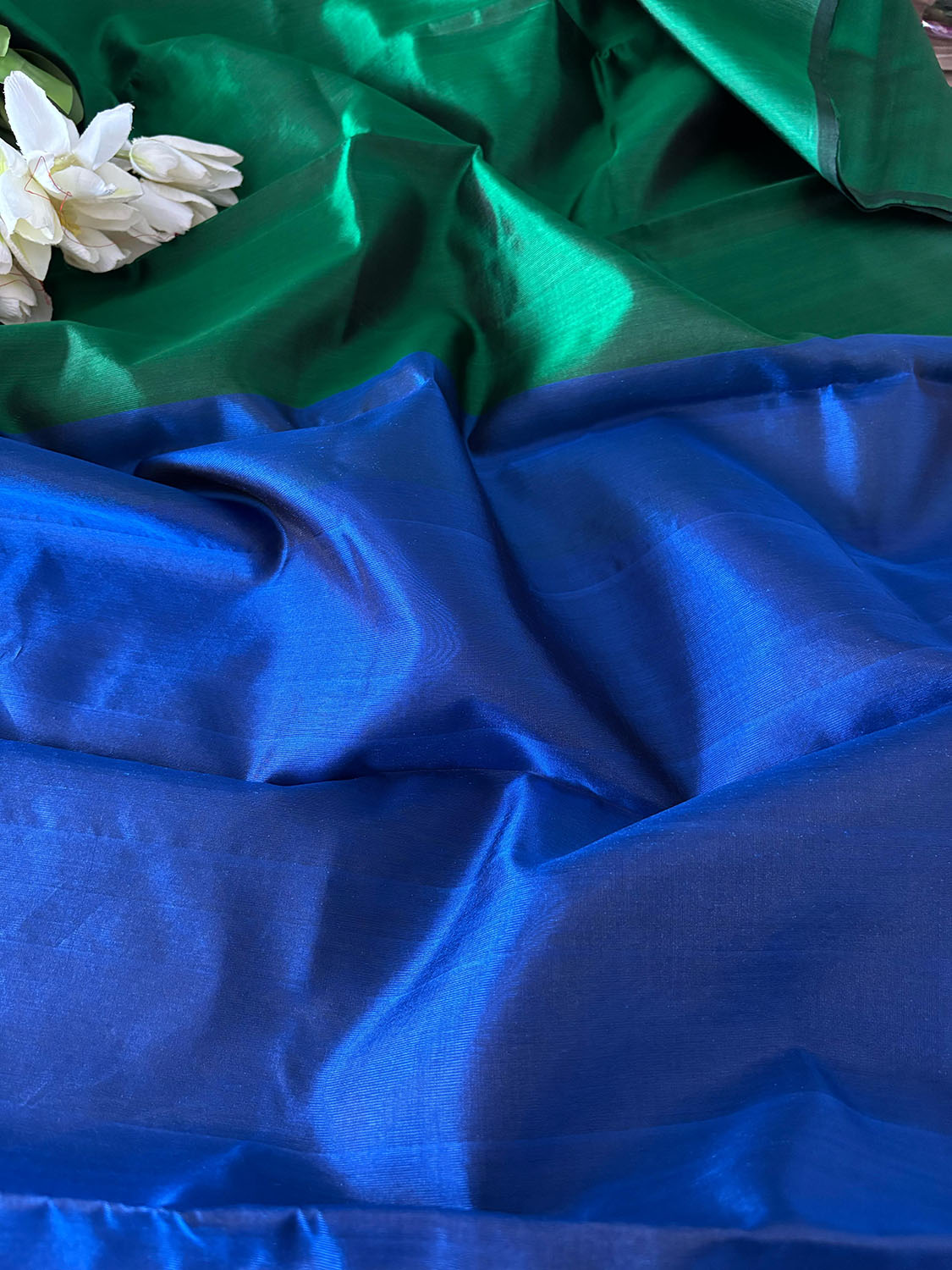 Blue And Green Pure Chanderi Silk Handloom Kurti Fabric - Luxurion World