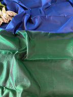 Blue And Green Pure Chanderi Silk Handloom Kurti Fabric - Luxurion World