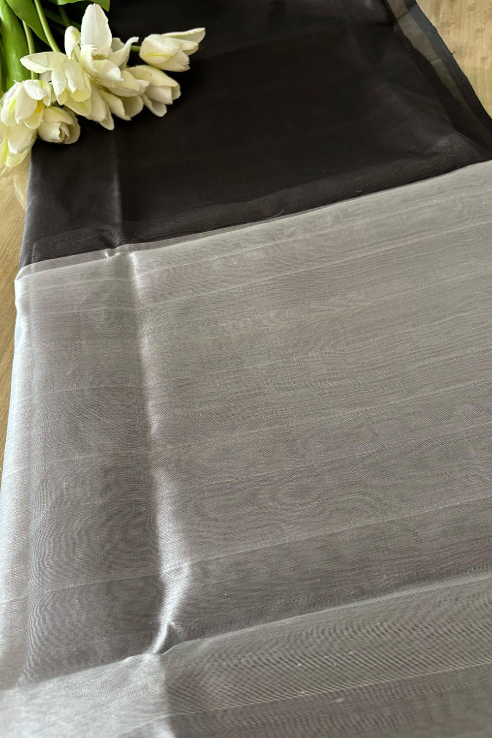 Black And Silver Pure Chanderi Silk Handloom Kurti Fabric - Luxurion World