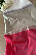 Pastel And Red Pure Chanderi Silk Handloom Kurti Fabric - Luxurion World